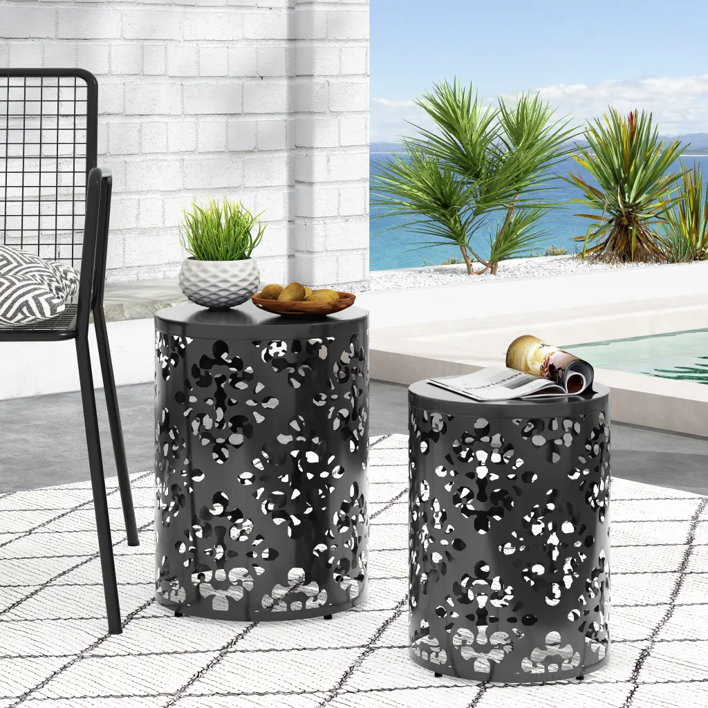 Metal S End Table Black Iron Finish nh-gardenpara
