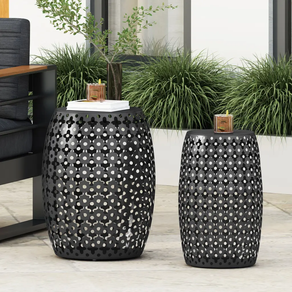 Metal S 2 End Table Black Iron Side Table Living Room nh-gardenpara