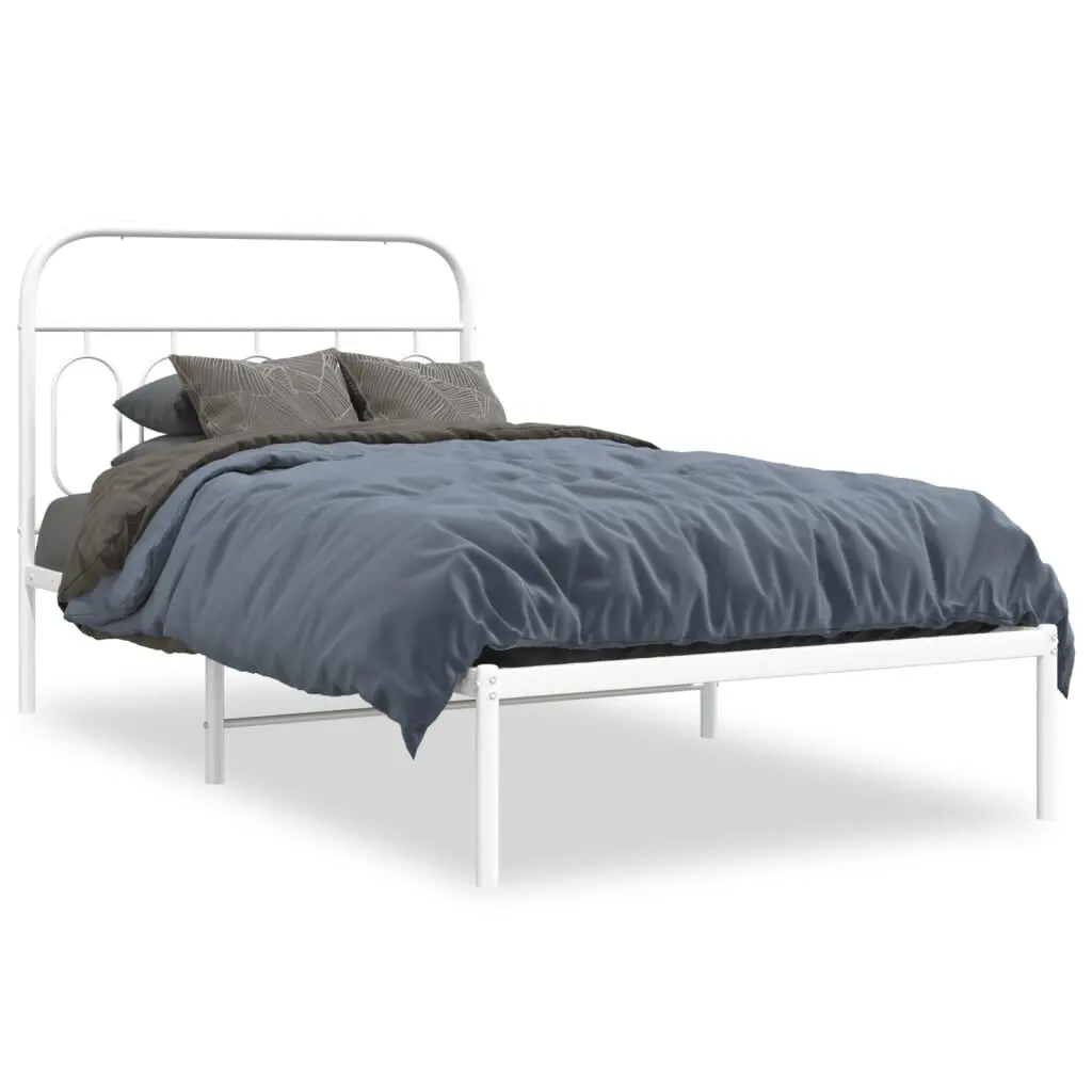 White Metal Bed Frame Headboard 39.4x78.7 Inches No Mattress