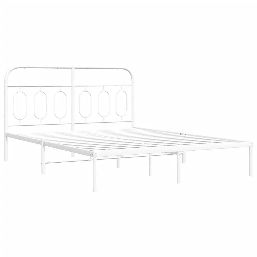 White Metal Bed Frame Headboard 59.1x78.7 Inches Queen Size