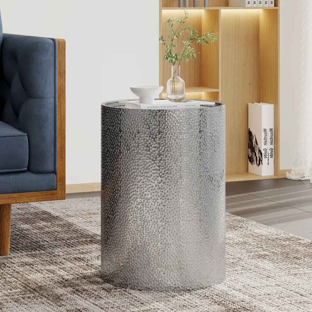 Metallic Side Table - Shiny Metal Ferrous Metal Accent Table Living Room nh-home living