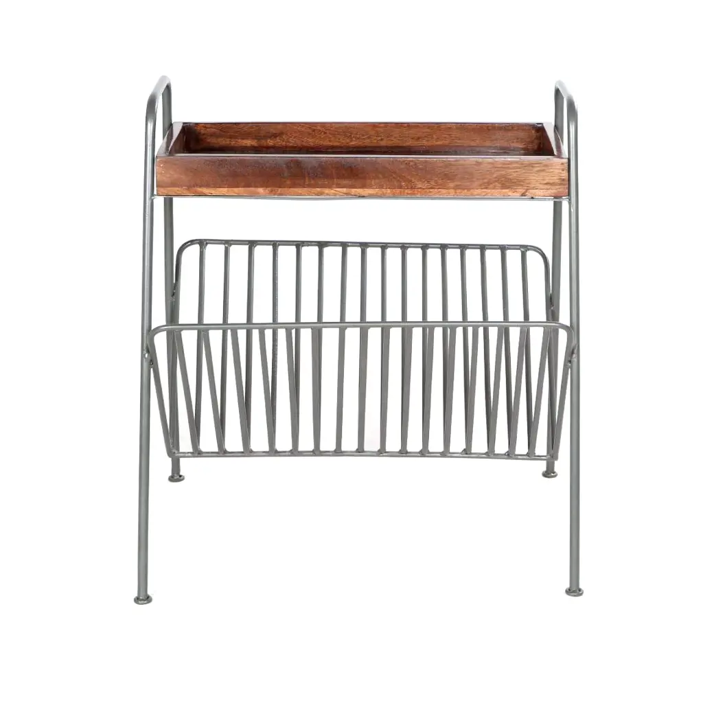 25 Inch Rectangular Metal Frame Side Table Magazine Rack royal hampton