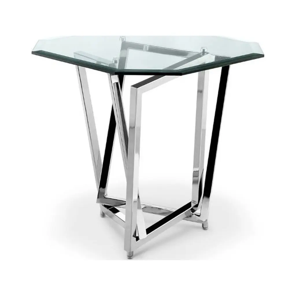 Magnussen Lenox Square Octagonal End Table Nickel - Modern Metal Side Table Magnussen Home