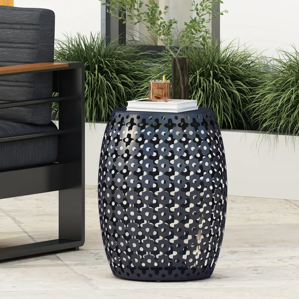 Metal End Table Large Navy Blue Iron Living Room Side Table nh-gardenpara