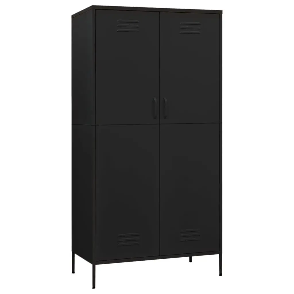 Black Steel Wardrobe 35.4 Inch Tall Closet Garment Storage Cabinet