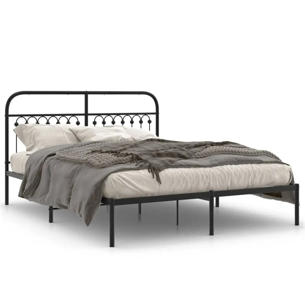 Black Metal Bed Frame Headboard 59.1x78.7 Inches - Queen Size Industrial Bed