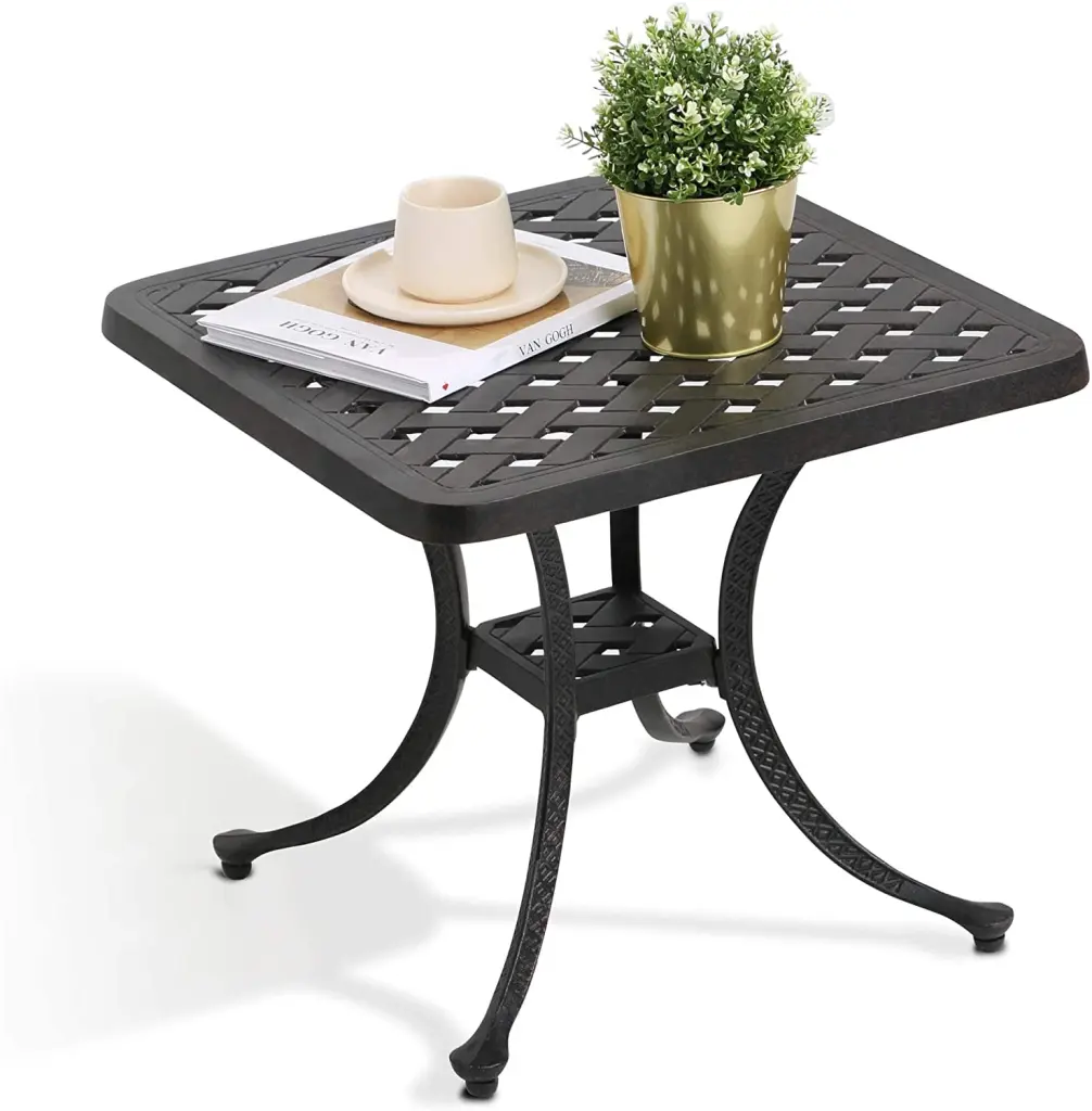 HOMEFUN Patio End Table Outdoor Square Cast Aluminum Side Table Antique Bronze