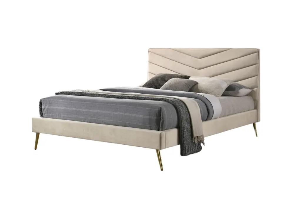 Mid Century Modern Beige Flannelette Chevron Tufted Design Eastern King Bed kanepe