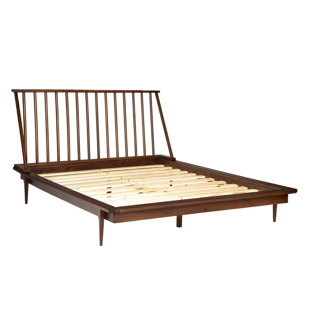 Mid Century Modern Solid Wood Queen Platform Bed Spindle Headboard walker edison