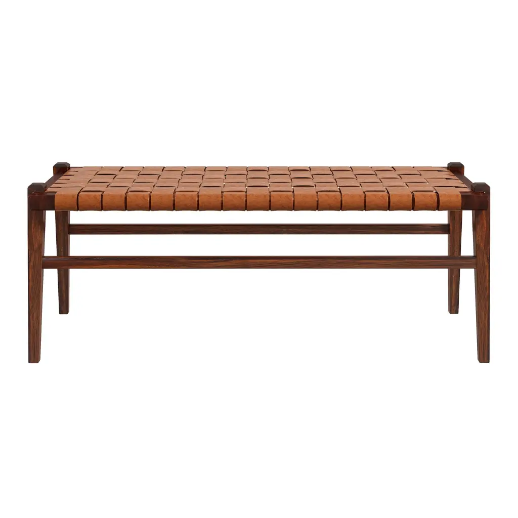 Cody Tan Hide Bench Brown Tan Brown Authentic Hide Mid Century Modern Bench ashcroft furniture