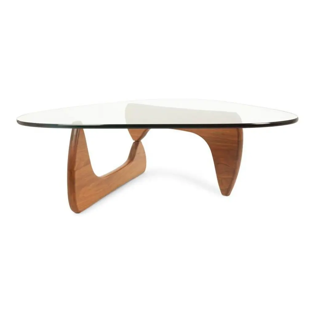 Maklaine 36 Inch Mid-Century Glass and Solid Wood Coffee Table Walnut Finish