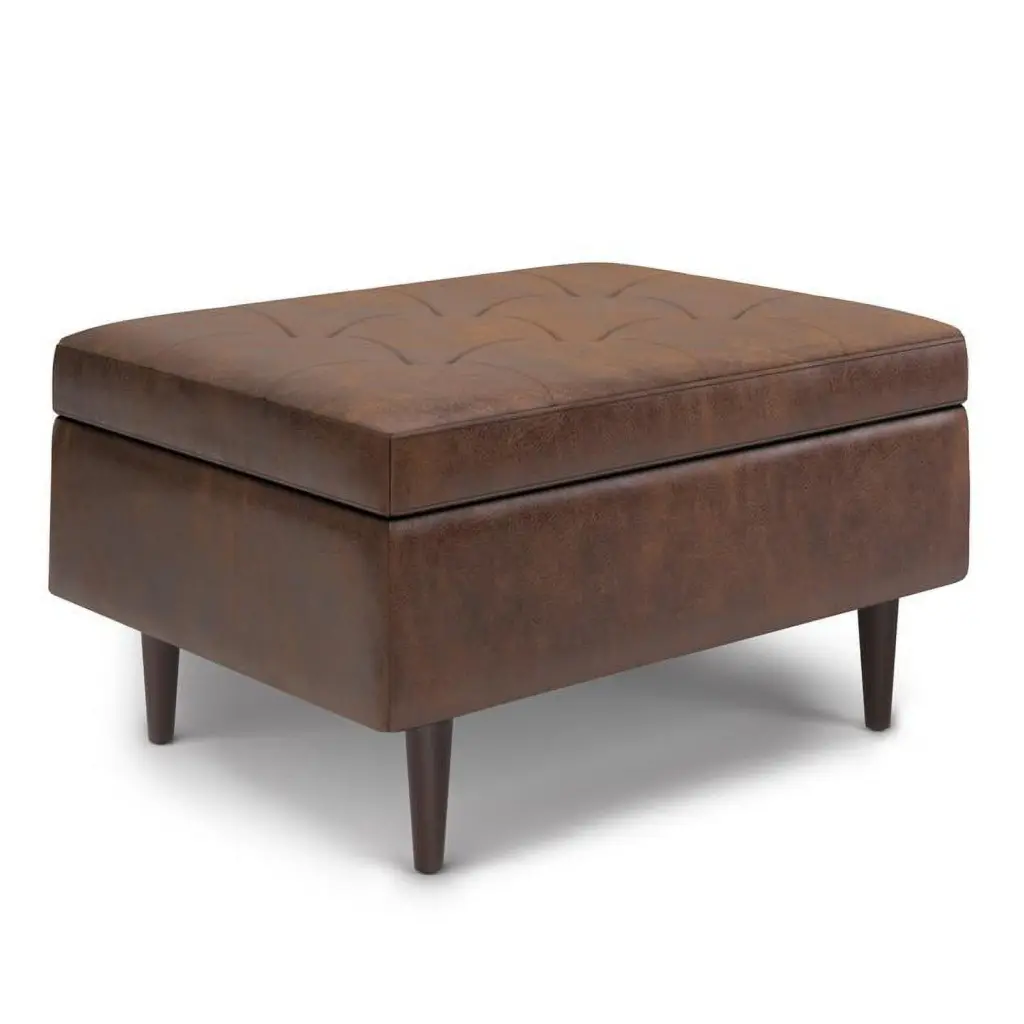 Pemberly Row Mid-Century 34 Faux Leather Coffee Table Distressed Brown