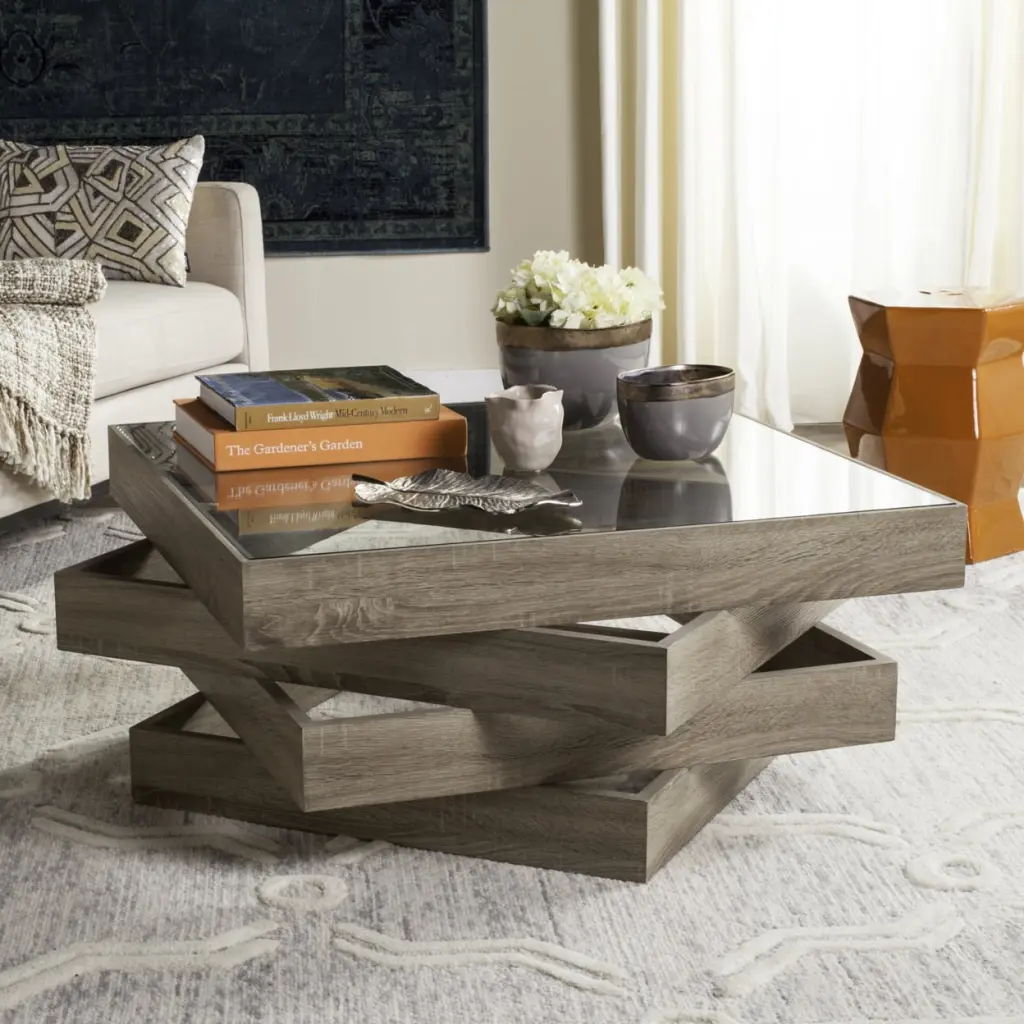 SAFAVIEH Anwen Mid-Century Geometric Wood Coffee Table Light Grey