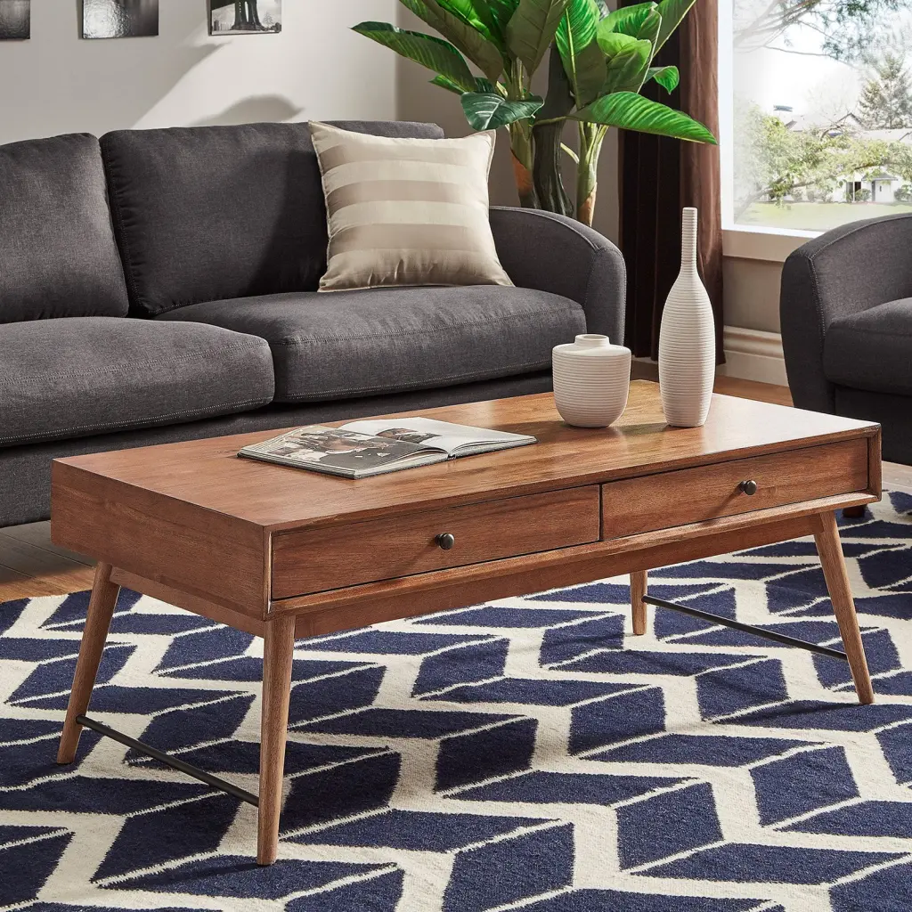 Weston Home Krisel Mid-Century Rectangular Wood Coffee Table Brown