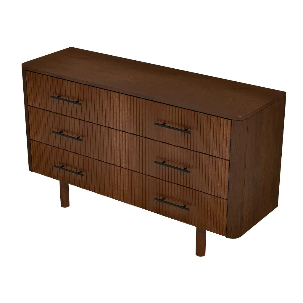Logan Mid Century Modern Walnut Dresser 6 Drawers Brown Timber Finish ashcroft furniture