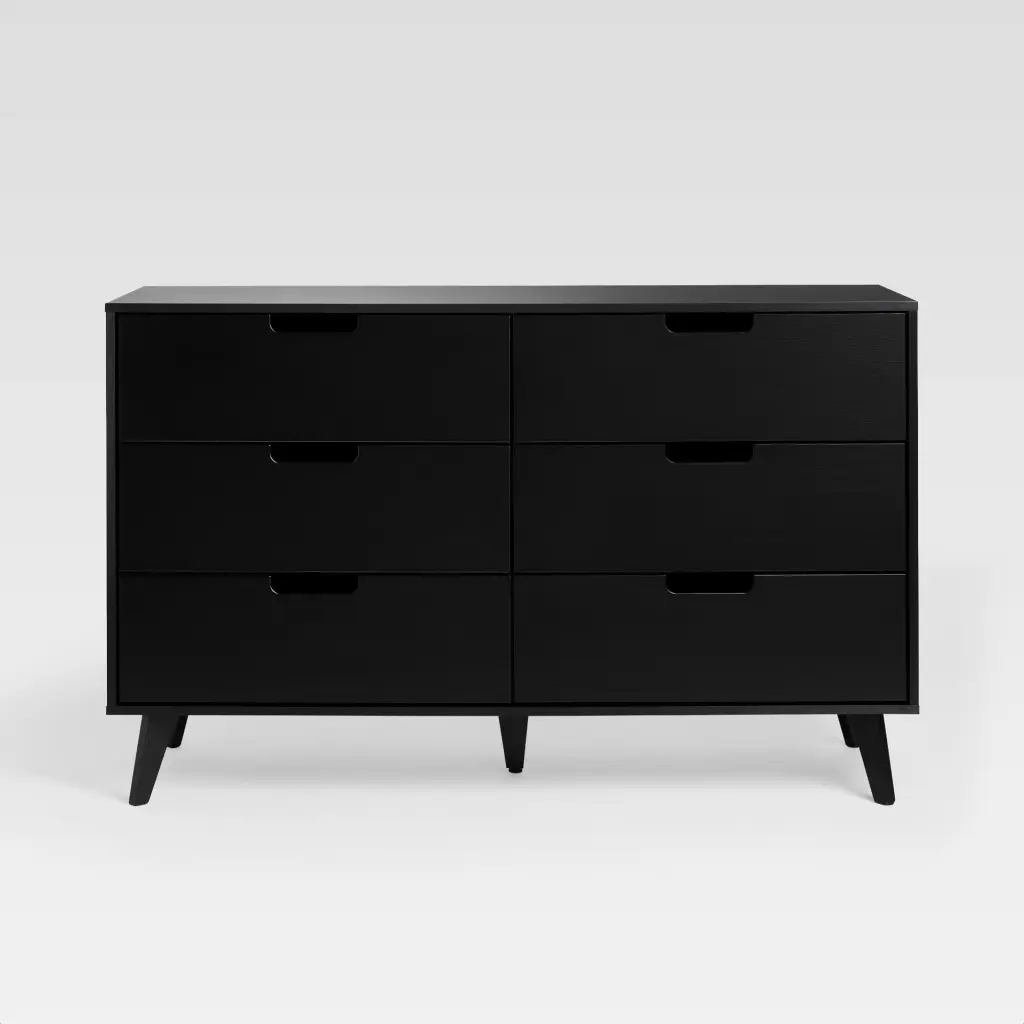 Mid Century Hans 6 Drawer Dresser Cut Out Handles Black Modern Bedroom Furniture walker edison