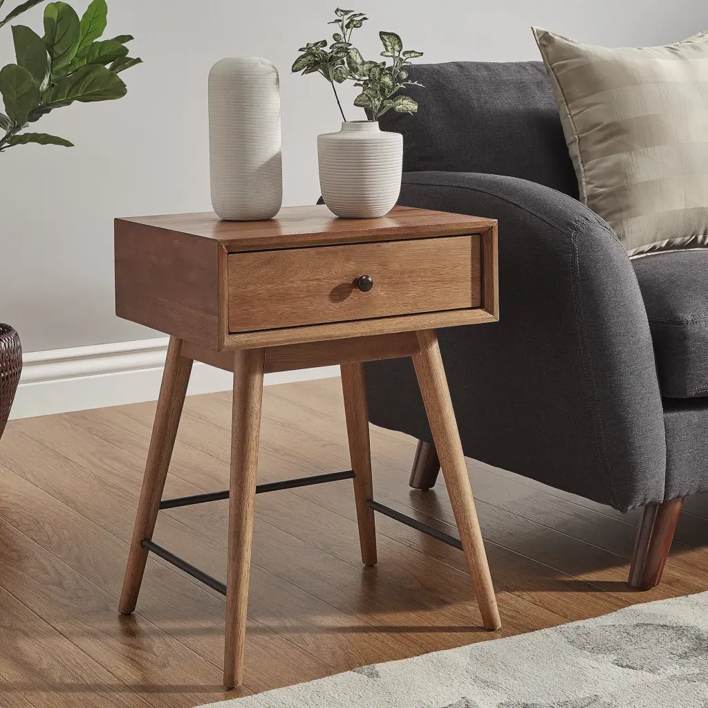 Weston Home Krisel Mid-Century Modern Rectangular End Table Natural Brown