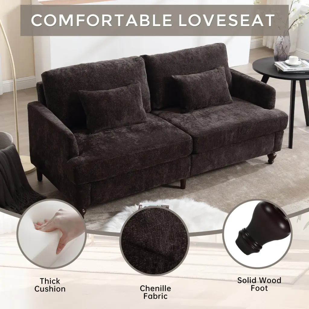 Coolmore Mid Century Modern Chenille Material Loveseat Sofa 2 Seat Upholstered coolmore w-395