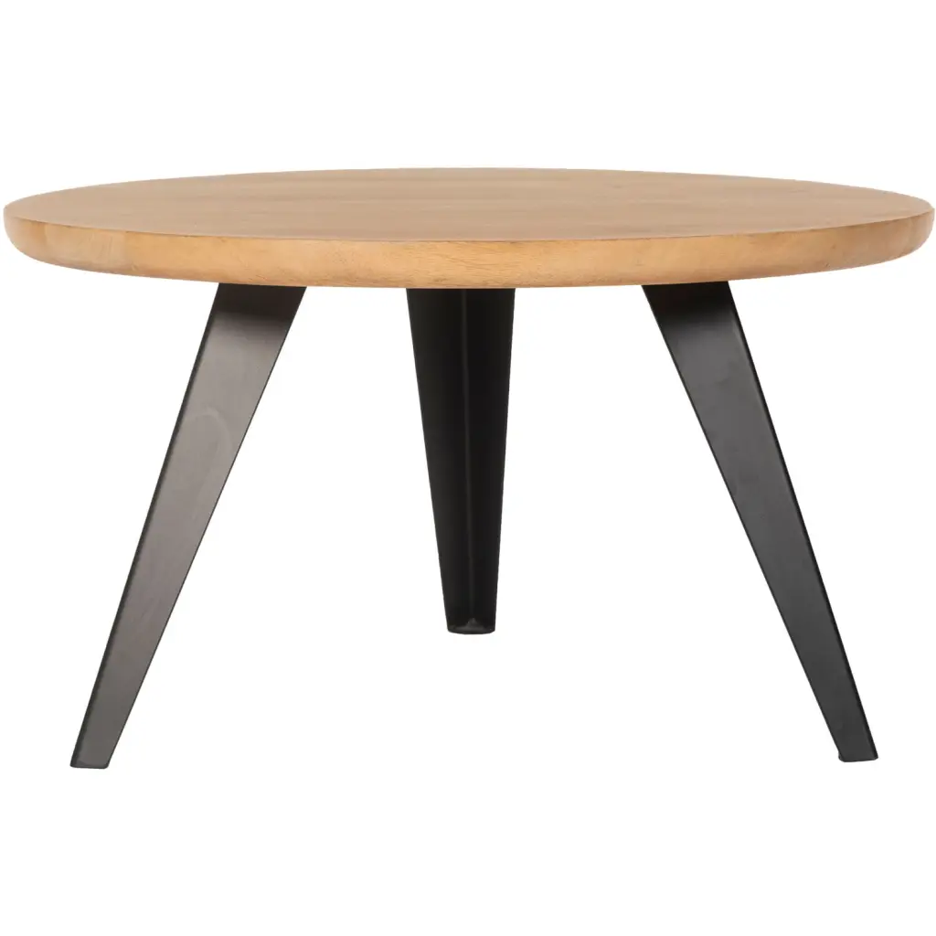 Hanover Parkwyn Mango Wood Round Coffee Table Metal Legs Mid-Century Modern Design