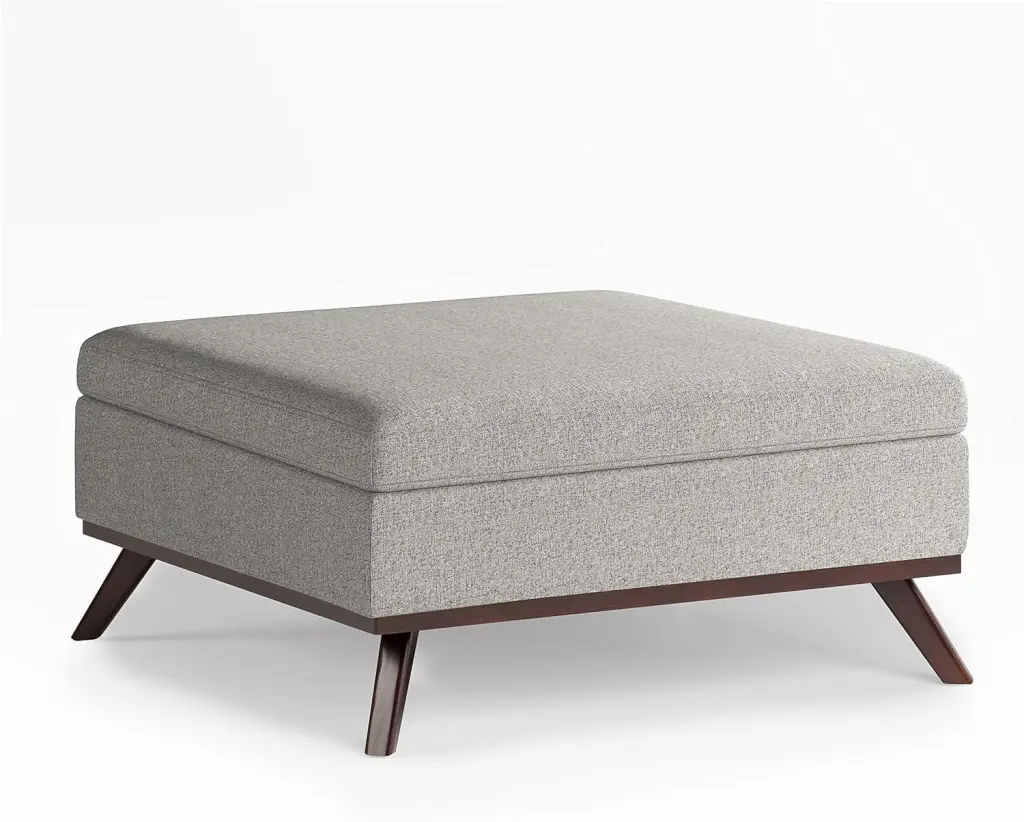 YGDU Owen 36 Inch Square Mid Century Modern Coffee Table Lift Top Storage Ottoman Cloud Grey Taupe Fabric