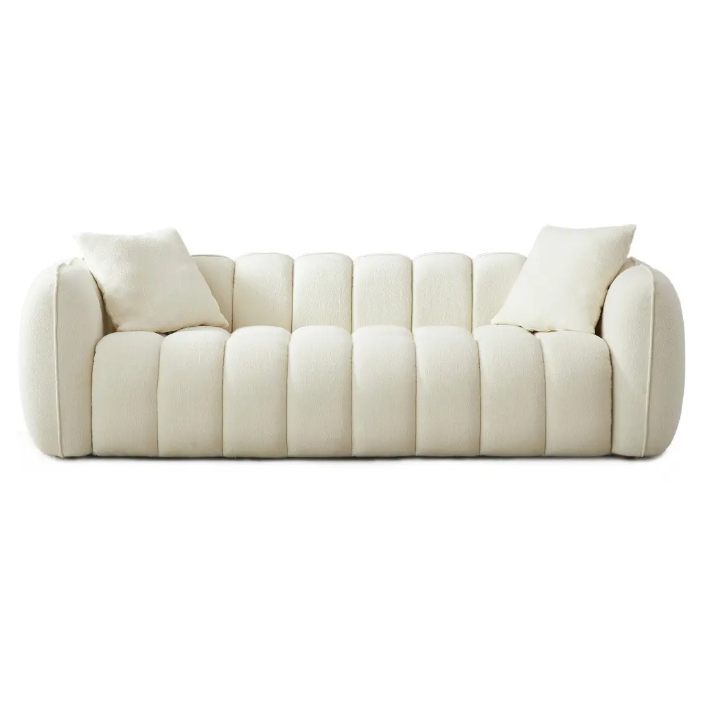 Marissa Sofa Cream Boucle Upholstered White Wood Tufted Back Mid Century Modern ashcroft furniture