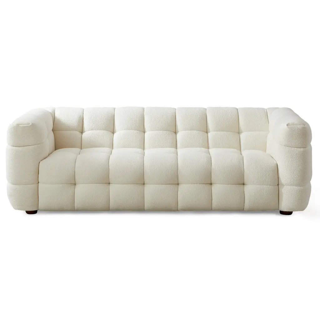 Morrison Sofa Cream Boucle Tufted Back Mid Century Modern Sofa White Timber Legs ashcroft furniture