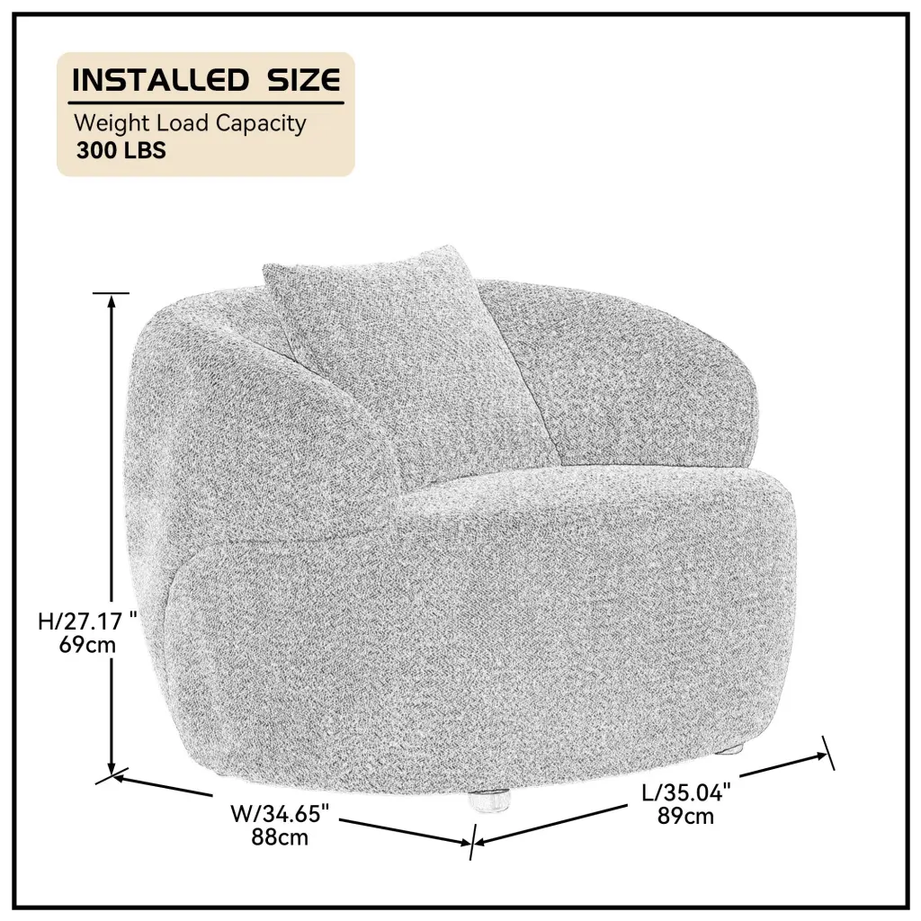 360 Swivel Mid Century Modern Curved Sofa 1 Seat Cloud Couch Boucle Fabric justone interior