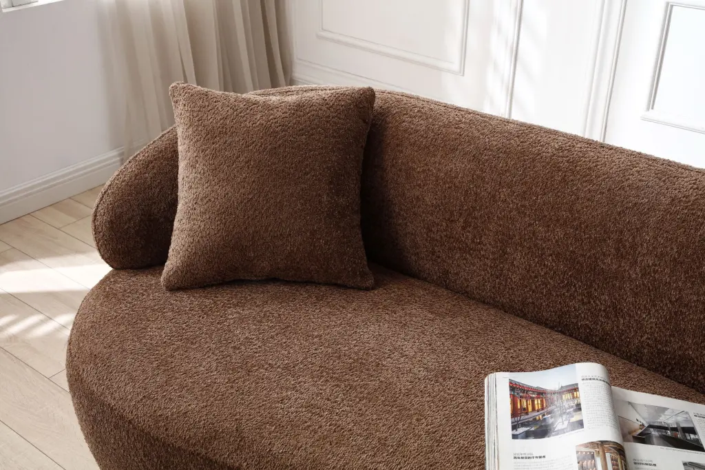 Brown Mid Century Modern Curved Sofa 3 Seat Cloud Couch Boucle Fabric justone interior