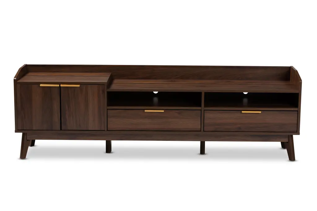 Baxton Studio Lena Mid-Century Modern Walnut Brown 2-Drawer Wood TV Stand Living Room