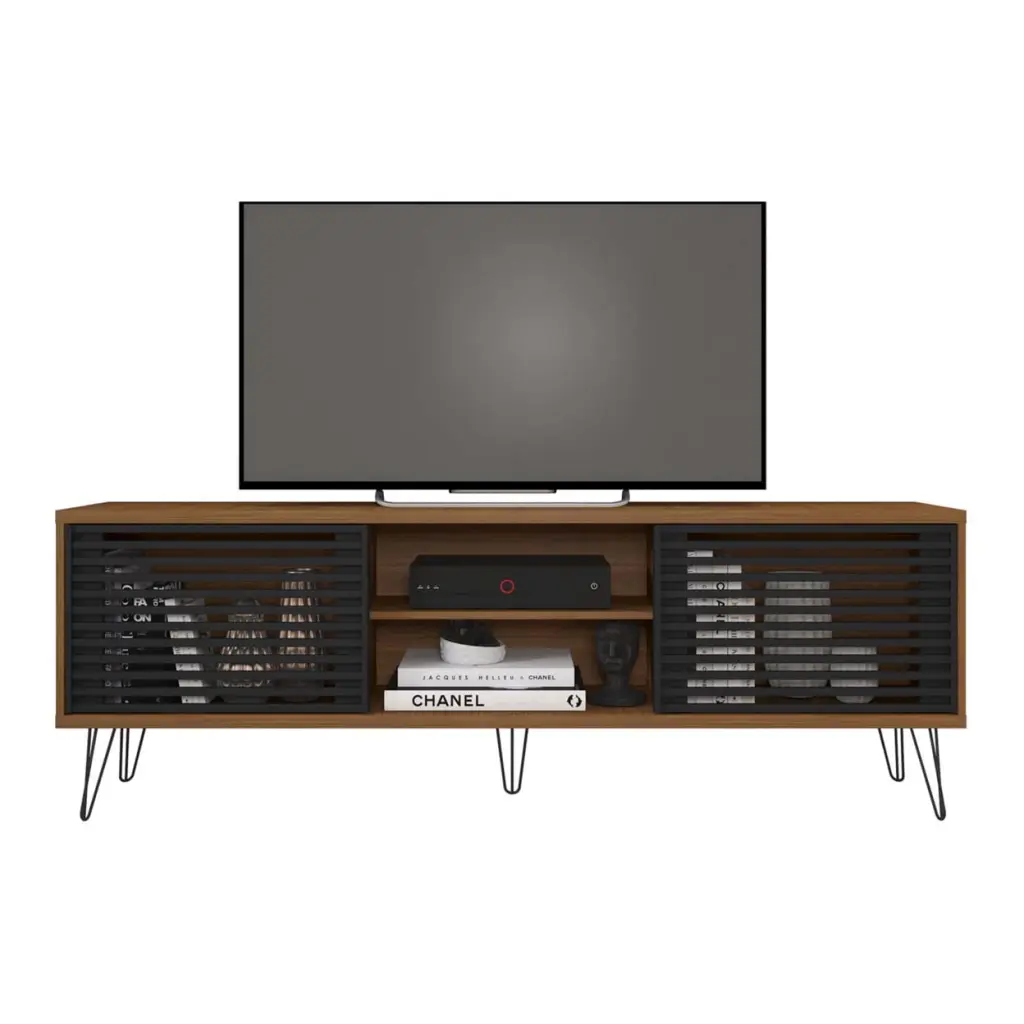 Frizz Mid-Century Modern TV Stand 70 Inch TVs Dark Walnut and Black Better Home Products