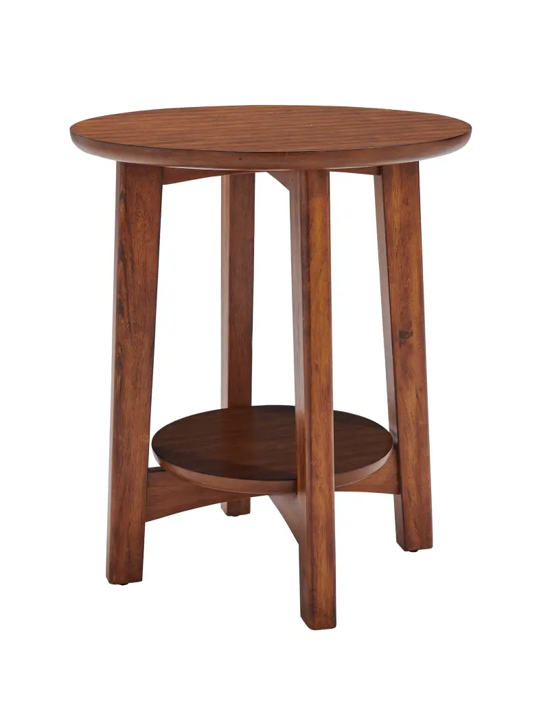 Alaterre Monterey 20 Round Mid-Century Modern Wood End Table Warm Chestnut