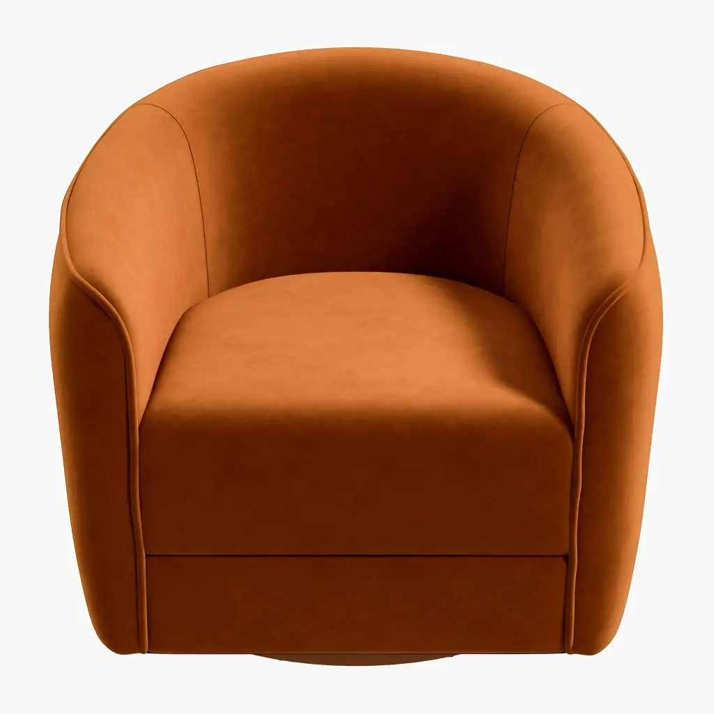 Elise Mid Century Modern Burnt Orange Velvet Swivel Chair ashcroft furniture