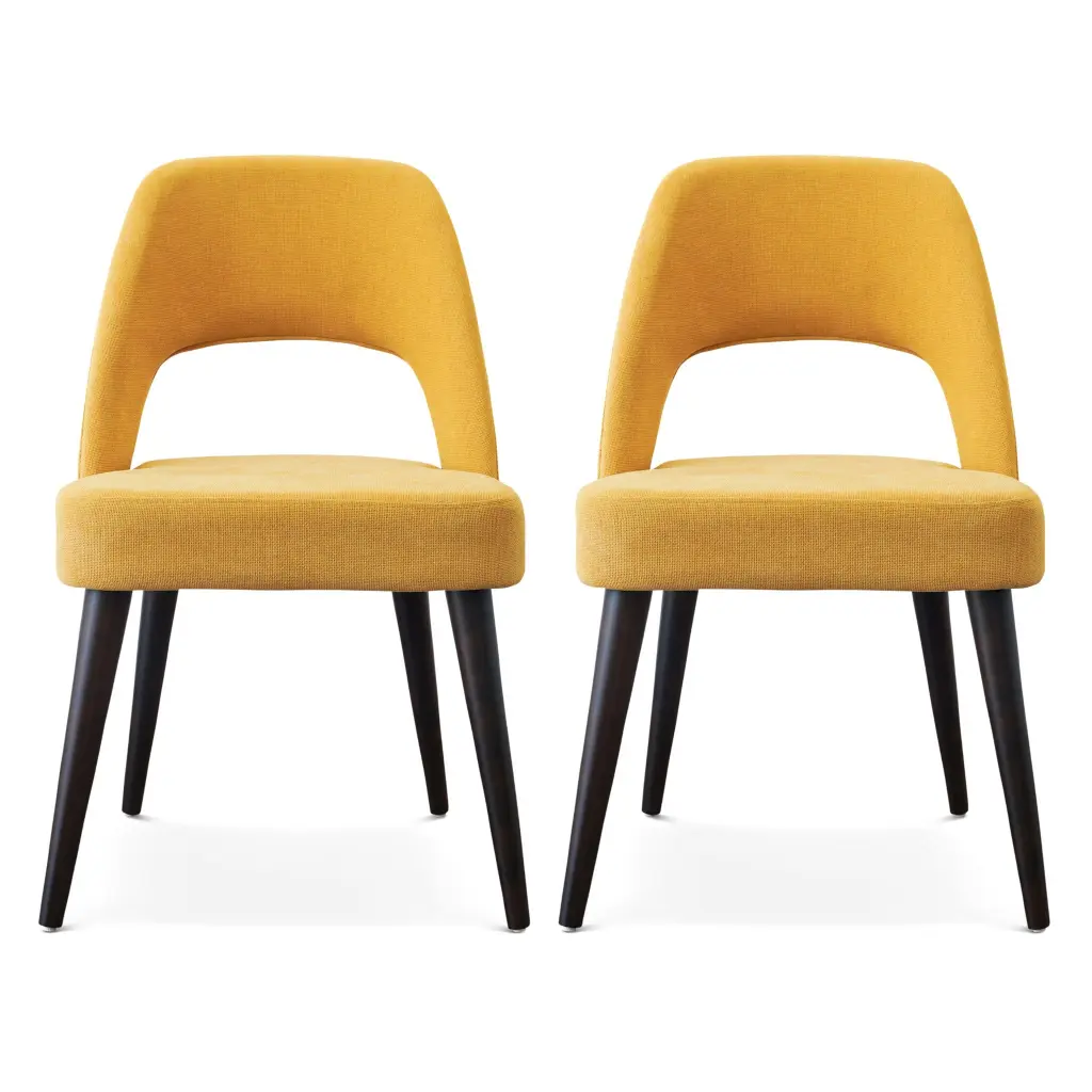 Juliana Mid Century Modern Yellow Fabric Dining Chair Set 2 Solid Wood ashcroft furniture
