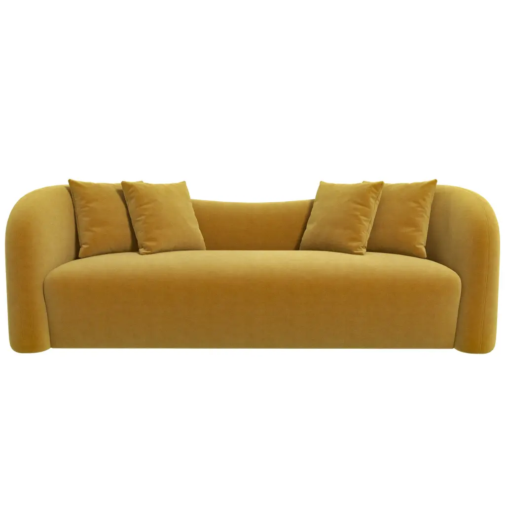 Mason Mid Century Modern Premium Tight Back Curvy Gold Boucle Couch ashcroft furniture