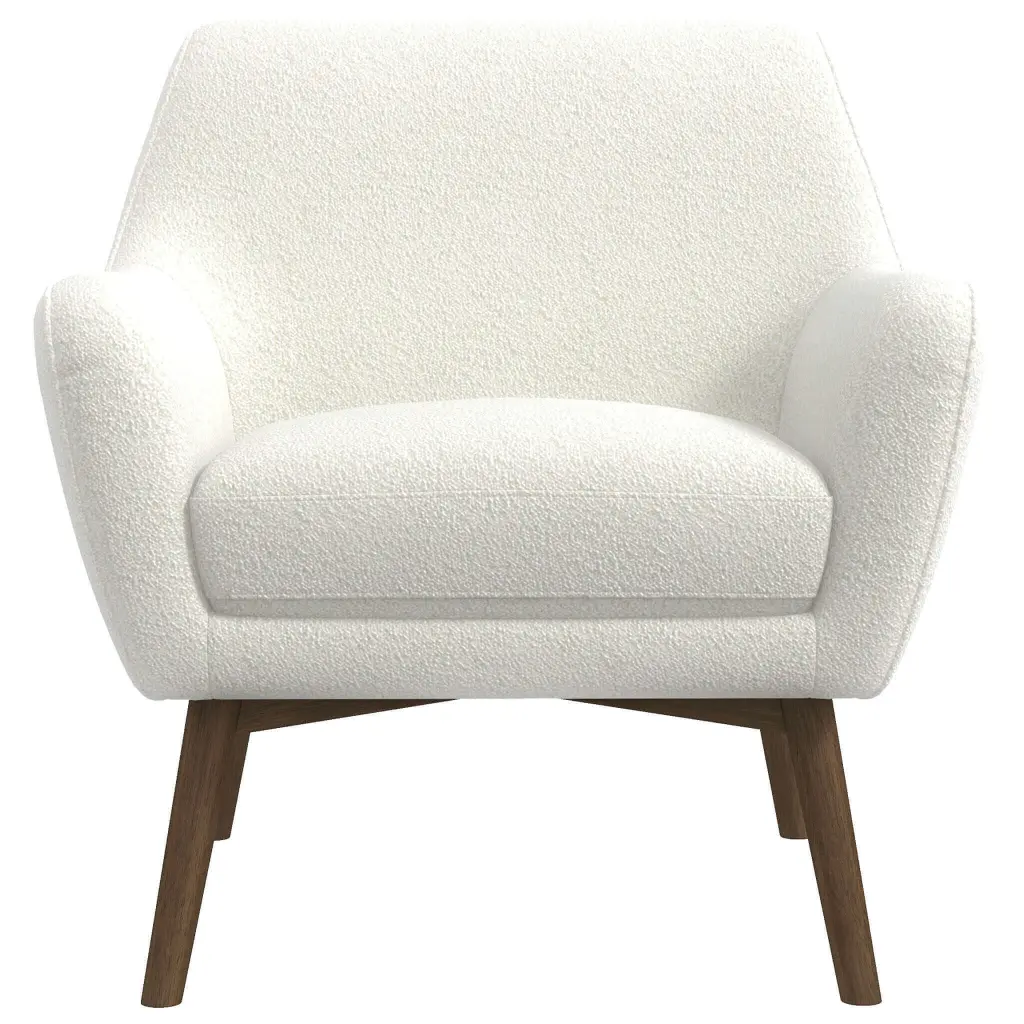 Panom White Boucle Lounge Chair Brown and White, Timber Mid Century Modern Design ashcroft furniture