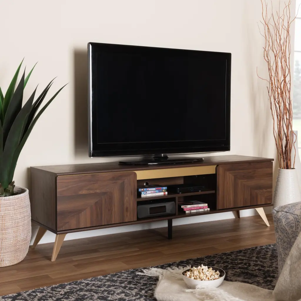 Baxton Studio Graceland Mid-Century Modern Walnut Brown Wood 2-Door TV Stand