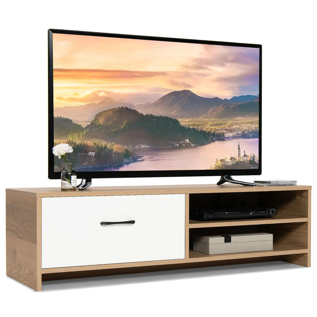 Costway Mid-Century TV Stand Media Entertainment Center Console Drawer and Open Shelf