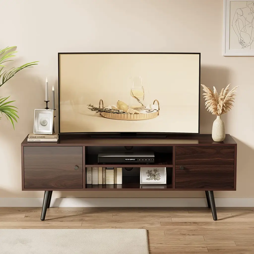 Cozy Castle Mid-Century Modern TV Stand 55/60/70 Inch TVs Storage Cabinet and Open Shelves