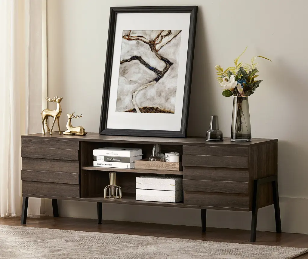 Mid-century Modern TV Stand Metal Legs and Storage Cabinets 65 Inch TVs FITUEYES