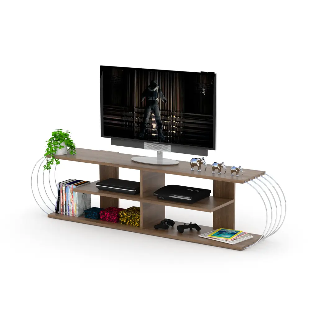 Furnishome Store Mid Century Modern TV Stand 4 Shelves Open Storage furnia