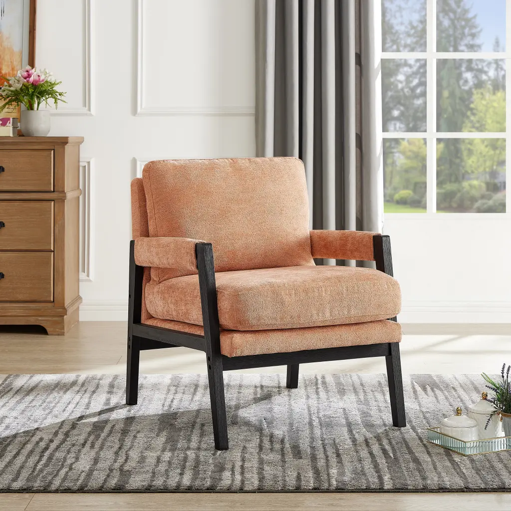 Kelly Mid Century Modern Chenille Upholstered Accent Armchair Orange Living Room hz