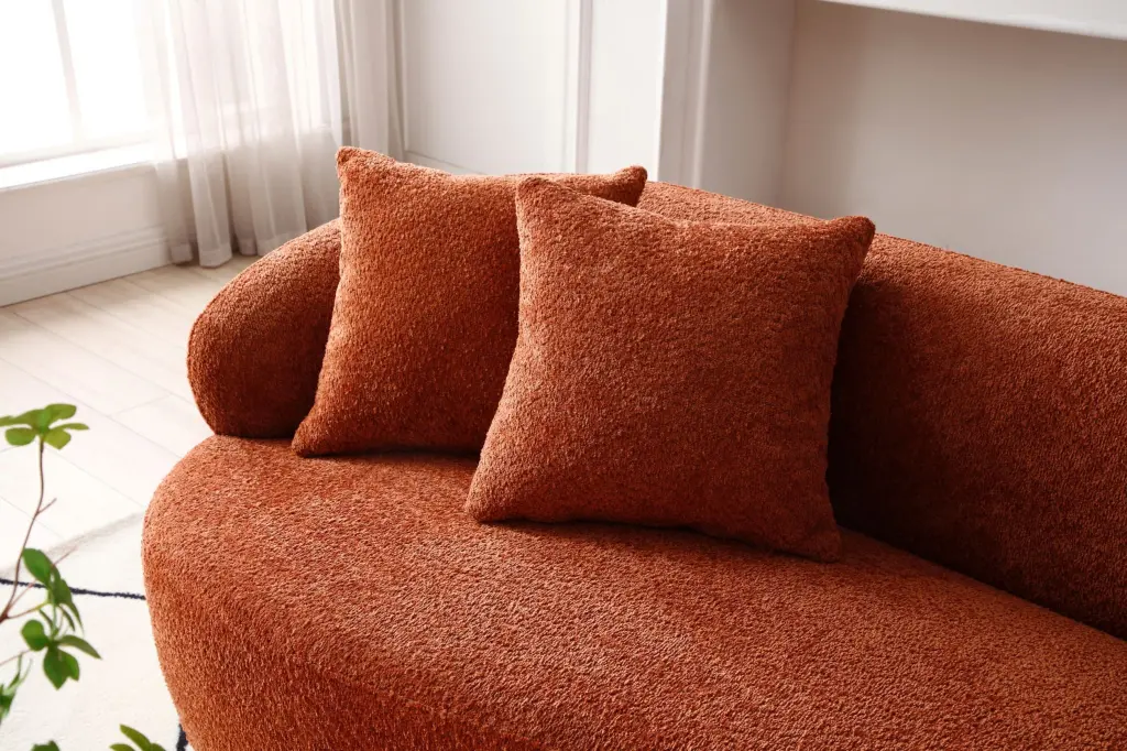 Mid Century Modern Curved 3 Seat Cloud Sofa Orange justone interior