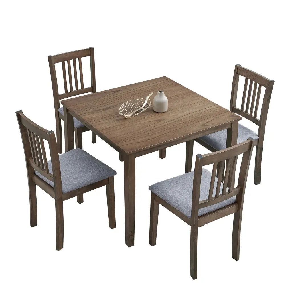 1 Table 4 Chairs Wooden Dining Table Set Mid Century Modern Square Kitchen Table justone