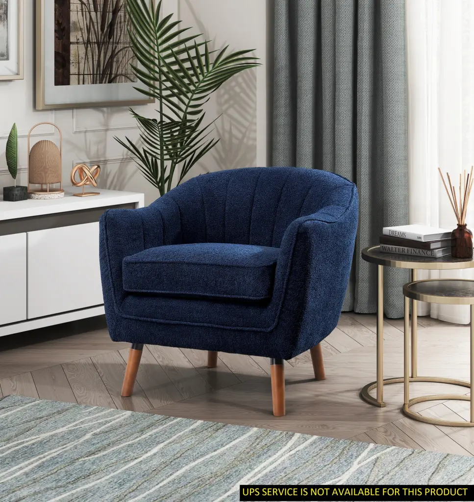 Mid Century Modern Accent Chair 1Pc Blue Chenille Fabric Upholstered Comfortable Seat kanepe