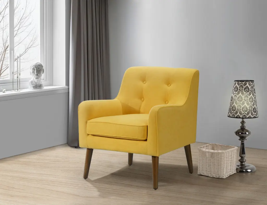 Ryder 25 Inch Mid Century Modern Yellow Woven Tufted Armchair lilola home