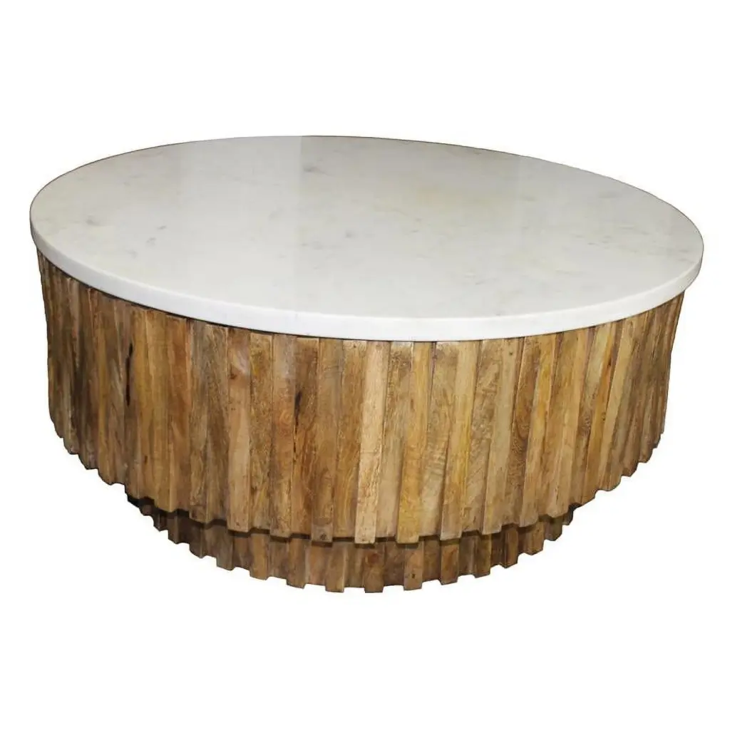 Orlando Venice 42 Mid Century Brown Solid Wood Cocktail Table Marble Top MOTI Furniture