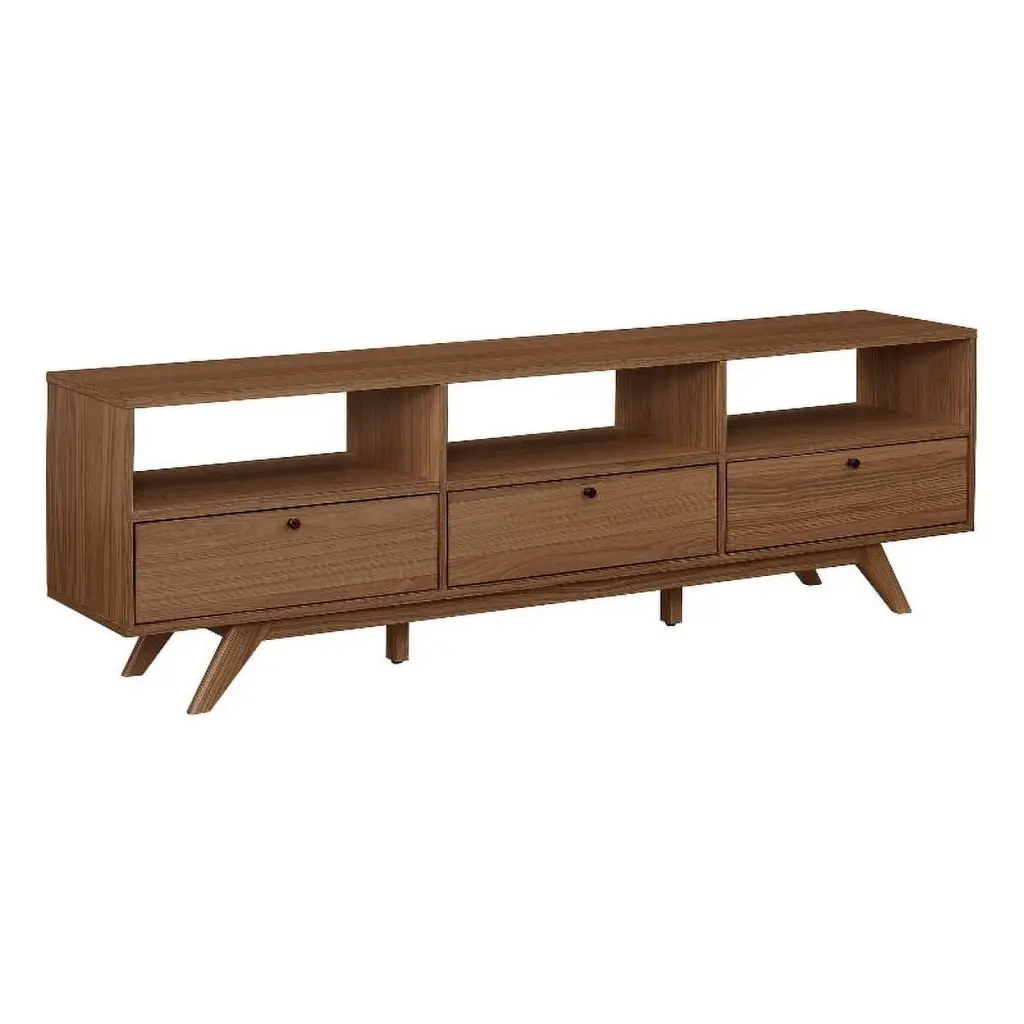 Pemberly Row 70 MCM Wood TV Stand 3 Closed Storage and Open Storage Mocha