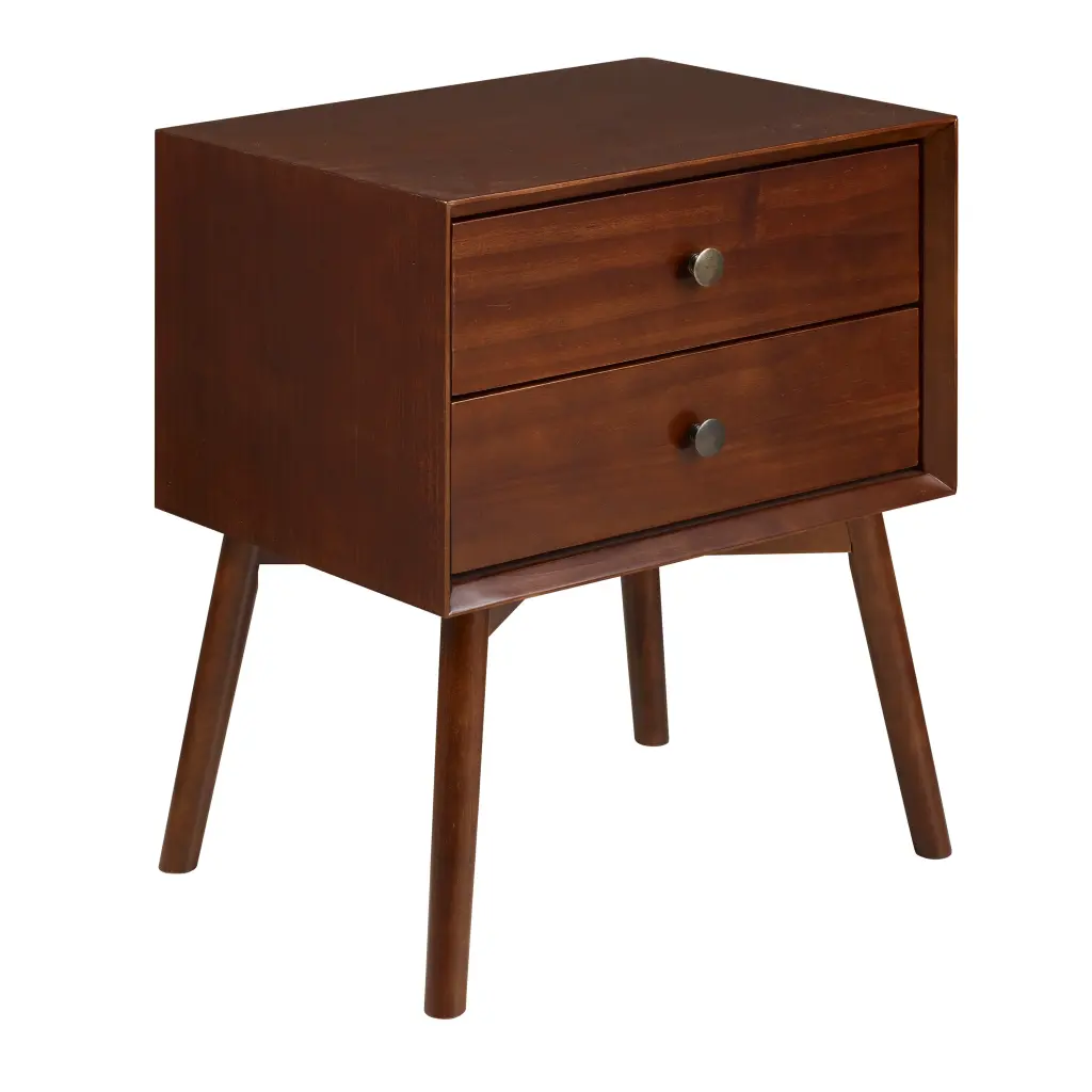 Mid Century Modern Double Drawer Solid Wood Nightstand Walnut Bedside Table walker edison