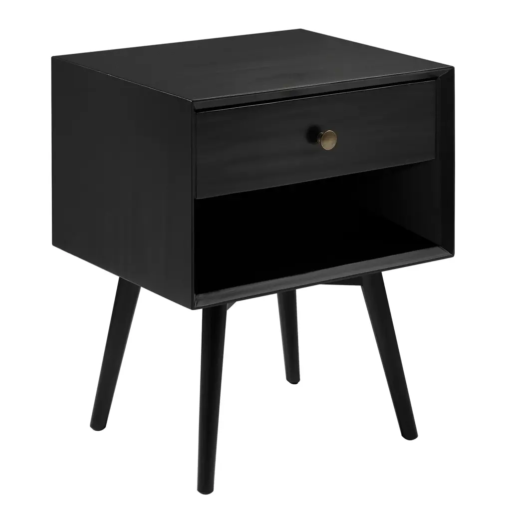 Mid Century Modern Single Drawer Solid Wood Black Nightstand Pine Bedside Table walker edison