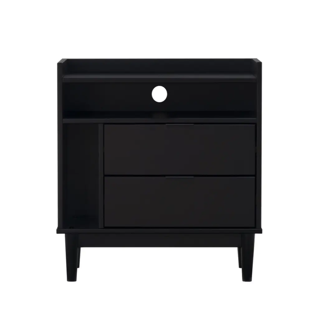 Mid Century Modern Solid Wood 2 Drawer Black Nightstand Gallery Bedside Table walker edison